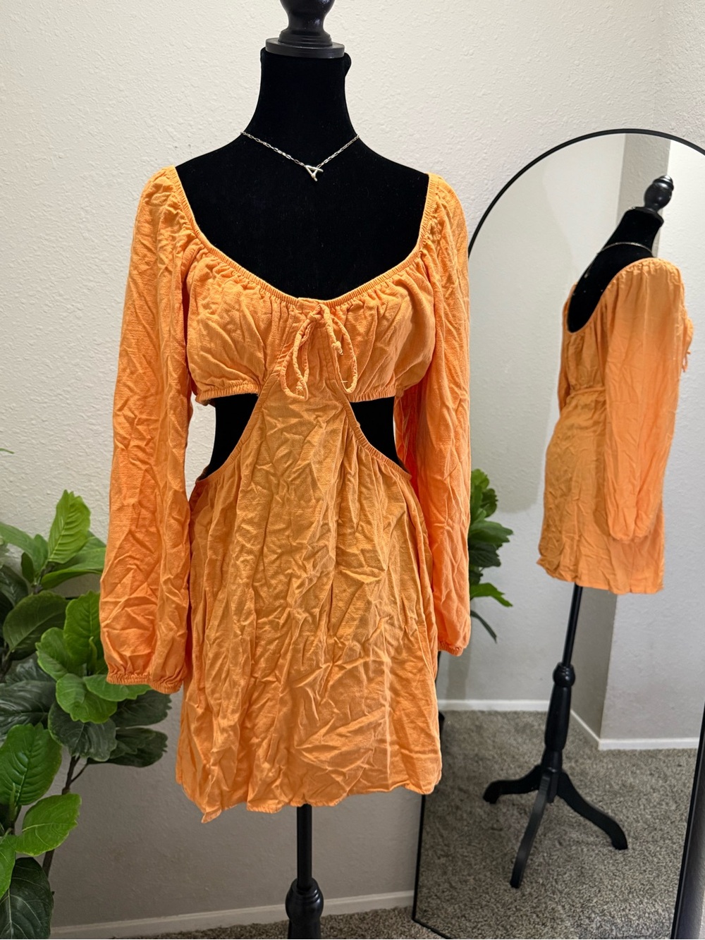 wild fable Orange Long-Sleeve Cutout Mini Dress